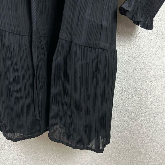 Loft Women's Size M Tall Long Sleeve Crepe Texture Dress Black Belted New - Picture 6 of 13